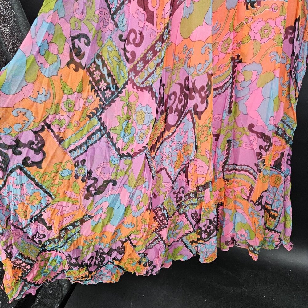 Vintage Elinor Gay Dress Womens 10 Pink Multi Cowl Neck Maxi Rayon 70s NEW Old - Picture 16 of 16
